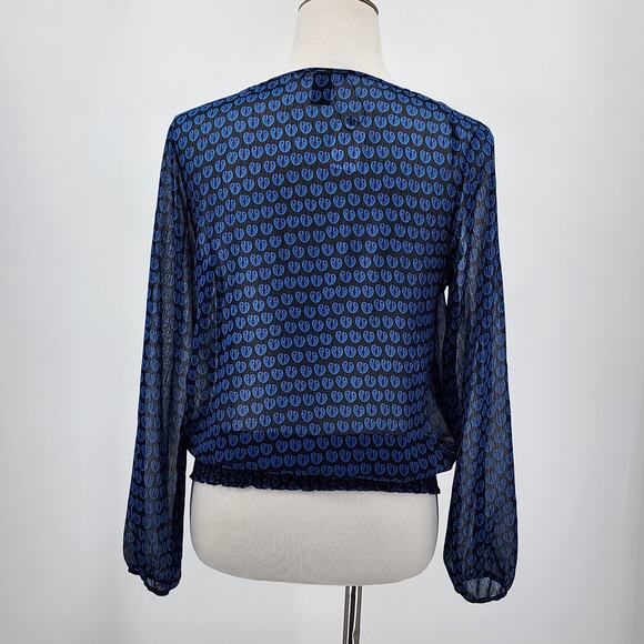 H&M Lightweight Sheer V-Neck Peasant Top Smocked Bubble Waist Women's Sz 4 S - Picture 4 of 8